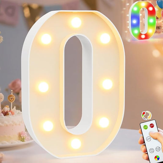 Pooqla LED Light Up Numbers 0, Warm White and Colorful Lighted Marquee Numbers with Remote, Lighted Numbers for 10th 30th 50th Birthday Decorations, Gift for Her Him Anniversary Home Party Decor
