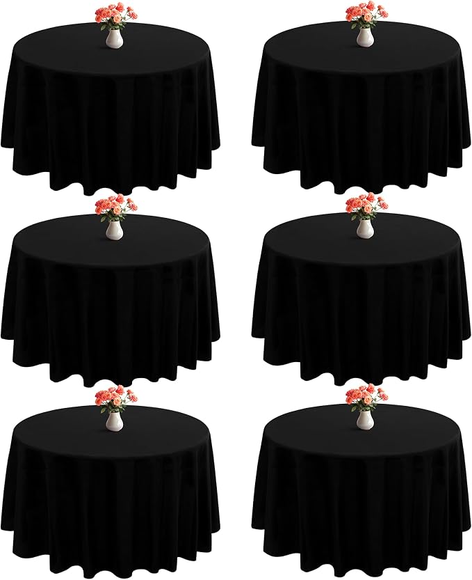 joybest 6 Pack Round Tablecloths 120 Inch Black Polyester Table Cloth, Stain and Wrinkle Resistant Washable Fabric Table Cover for Wedding, Party, Reception, Banquet, Dining