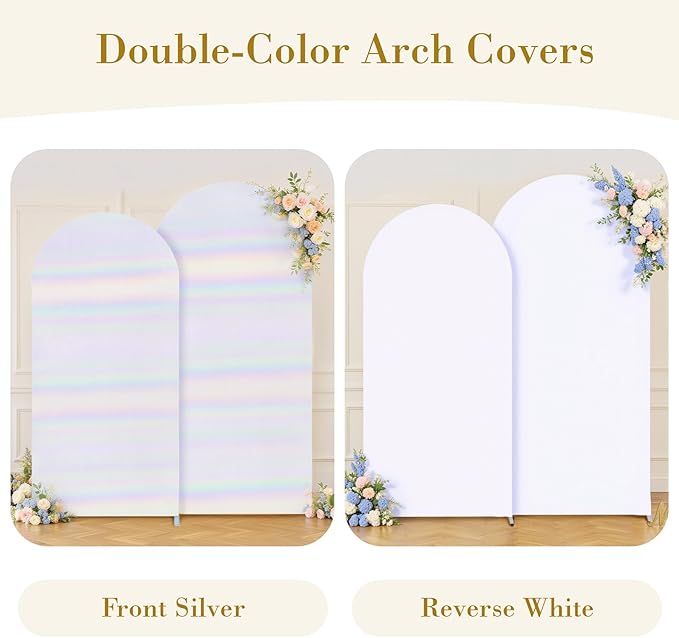 Rainbow White Arch Covers 7.2 and 6ft Sequin Sparkly Birthday Party Arch Backdrop Covers Set of 2 Spandex Shimmer Balloon Arch Stand Cover for Wedding Bridal Shower Baby Shower Photo Arches Background