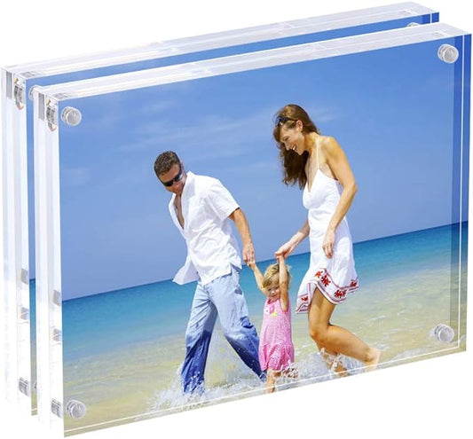AMEITECH Acrylic Photo Frames 6x8'', Magnetic Acrylic Block Picture Frame, Desktop Frameless Photograph Display (2 Pack)