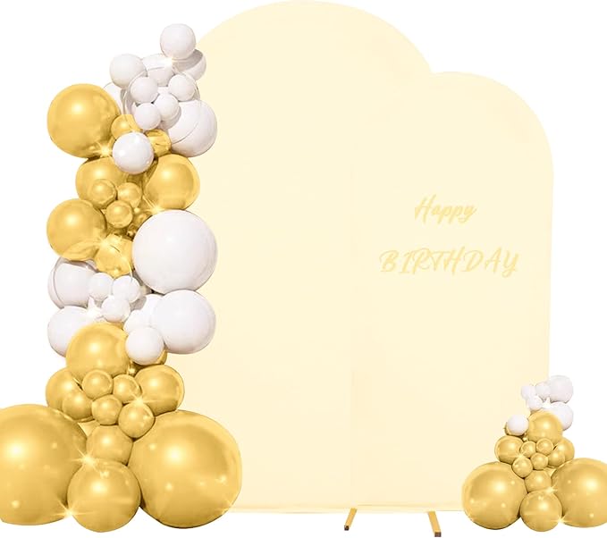 Set of 2 Wedding Arch Cover 2-Sided Round Top Spandex Fitted Arch Backdrop Cover for Birthday Party Baby Shower Wedding Arch Stand Decor（7.2FT, 6.6FT, Beige）
