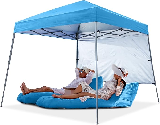 ABCCANOPY Slant Leg Pop Up Canopy Tent,Outdoor Portable Canopy Tent with Backpack Bag for Beach, 10 x 10 ft Base / 8 x 8 ft Top, Sky Blue