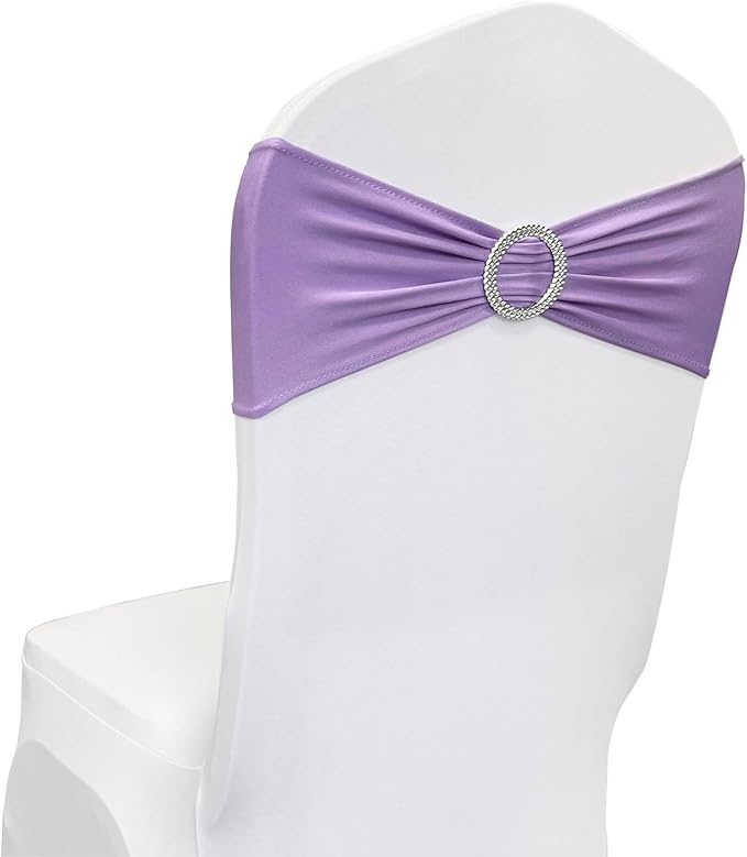 Spandex Chair Sashes Bands 100PCS Stretch Chair Ties Bows with Buckle Slider for Wedding Party Banquet Decoration (Lavender)…