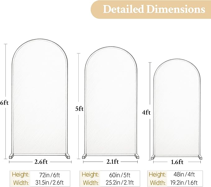 Set of 3 Arch Backdrop Covers(6ft, 5ft, 4ft) - Premium Stretchy Spandex Backdrop Arch Stand Cover for Baby Shower,Wedding,Party Decor Chiara Cover with Double-Sided Design(Blue)