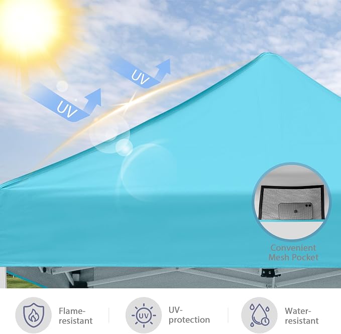 5x5 Pop Up Canopy Tent, Instant Portable Beach Canopy, Outdoor Tent with Carry Bag for Camping, Sports, Tailgating, Events, Light Blue