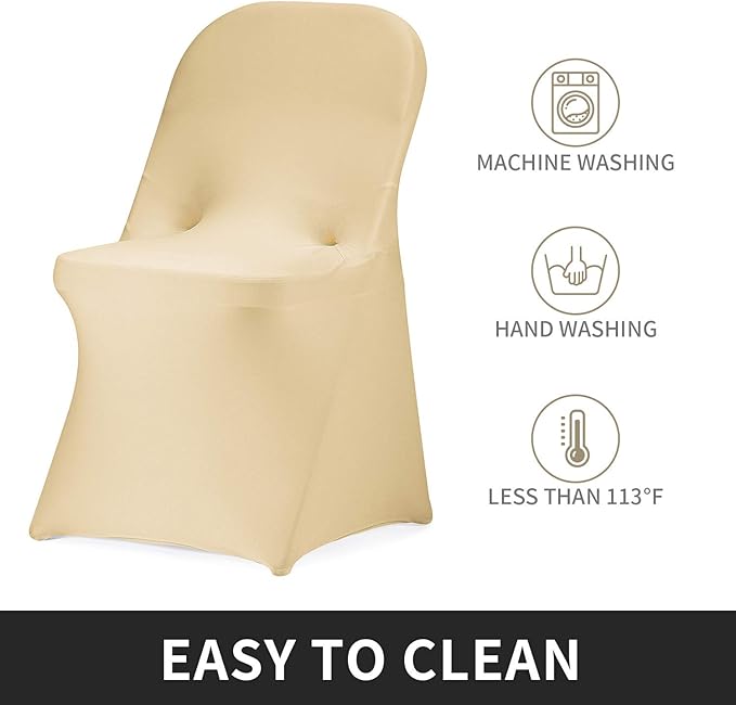 Peomeise Stretch Spandex Folding Chair Cover for Wedding Party Dining Banquet Event (Champagne,12pcs)