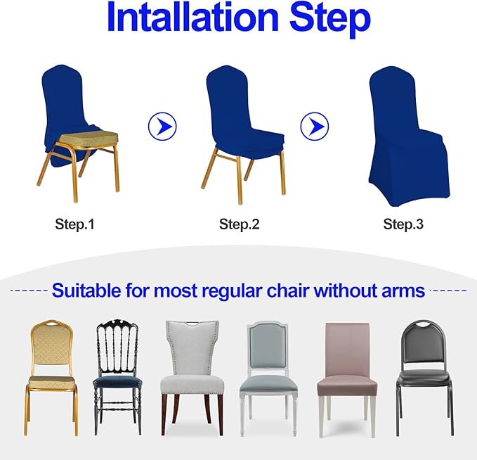 EMART Royal Blue Chair Covers 20 Pcs Spandex Stretch Universal Standard Seat Slipcovers Fitted for Wedding Bulk, Party, Banquet and Holidays Celebration
