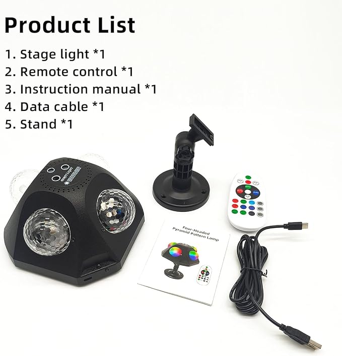 Party Lights 4 Disco Balls in 1 Strobe Light for Parties, Dj Stage Lights Indoor Outdoor Decor Sound Activated with Remote Control Disco Light for KTV Club Party Home Karaoke