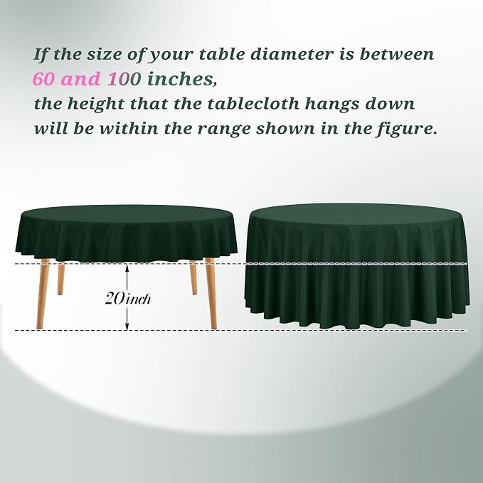 Teruntrue 12 Packs Hunter Green Round Tablecloths 120 inch Round Table Cloth, Washable Polyester Fabric for Wedding Parties Banquet Holiday Dinner Table Decorative, Hunter Green