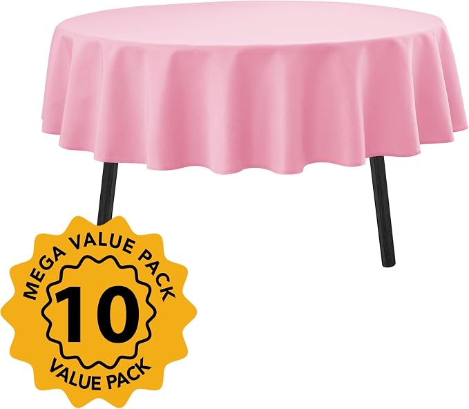 10-Pack Pink Round Tablecloths, 90 Inches, Stain-Resistant Polyester for 4-5 Ft Round Tables - Washable Table Covers for Weddings, Banquets, Birthday Parties, Events