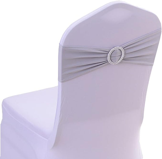 50PCS Spandex Chair Sashes Bows Elastic Chair Bands with Buckle Slider Sashes Bows for Wedding Decorations (50PCS, Light Grey)
