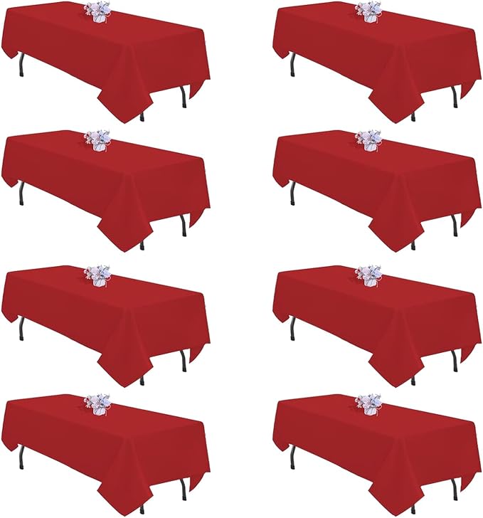 8 Pack Red Tablecloth 60x126 Inch Rectangle Tablecloths for 8 Foot Rectangle Tables, Table Cloth Washable Polyester Fabric Rectangular Table Cover for Dining Banquet Wedding Party