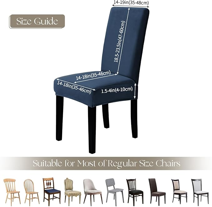MOSAYT Velvet Stretch Chair Covers for Dining Room Set of 4 - Soft Slipcovers with Thick Removable Fabric for Parsons Chairs, Washable Seat Protectors for Kitchen, Banquet & Home Decor, Navy Blue