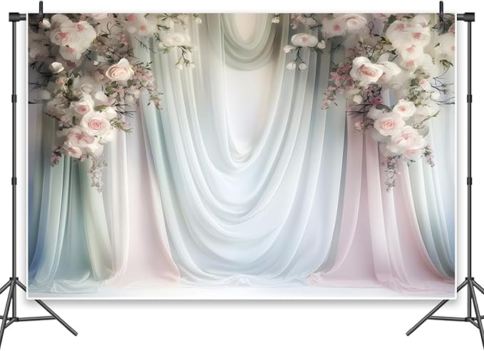Leowefowa Floral Backdrops for Photoshoot 8x6.5ft Vinyl White Pink Rose Flower Curtain Wall Photography Background for Bridal Shower Wedding Anniversary Ceremony Party Decorations Banner Studio Props