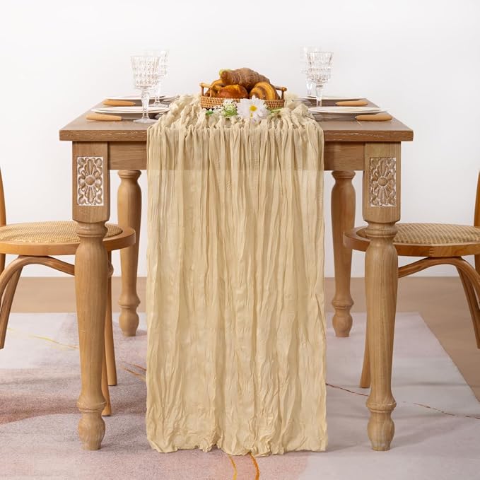 MLMC 6 Pack Champagne Cheesecloth Table Runner 10ft Sand Rustic Gauze Cheese Cloth Table Runner 65x120 Inches for Farmhouse Cozy Holiday Outdoor Events Home Decor