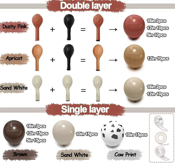 Western Balloon Garland Double Stuffed Dusty Pink Brown Sand White Nude Balloon Arch Kit for Western Baby Shower Cowboy Cowgirl Birthday Boho Party Decorations