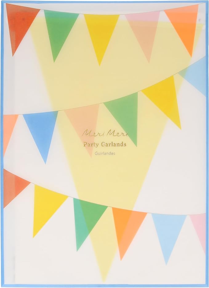 Meri Meri Bright Tissue Flag Banner (Set of 2), Reusable Party Decorations, 12' Party Banner Including Excess Cord