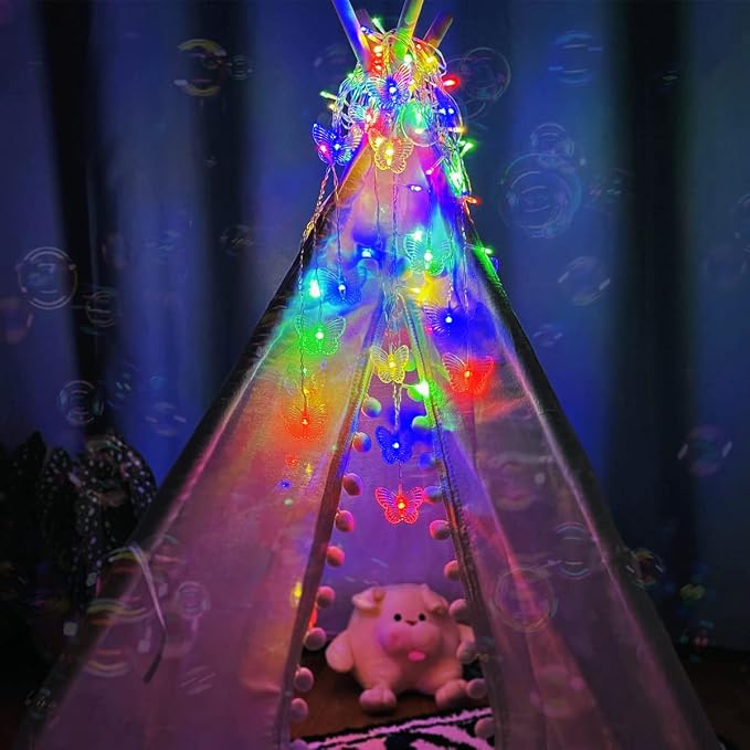 Butterfly Curtain Fairy Lights USB Plug in,8 Modes 120 LED 20FT Firefly Twinkle Timer String Lights with Remote, Waterproof for Bedroom Christmas Wedding Party (Multicolor)