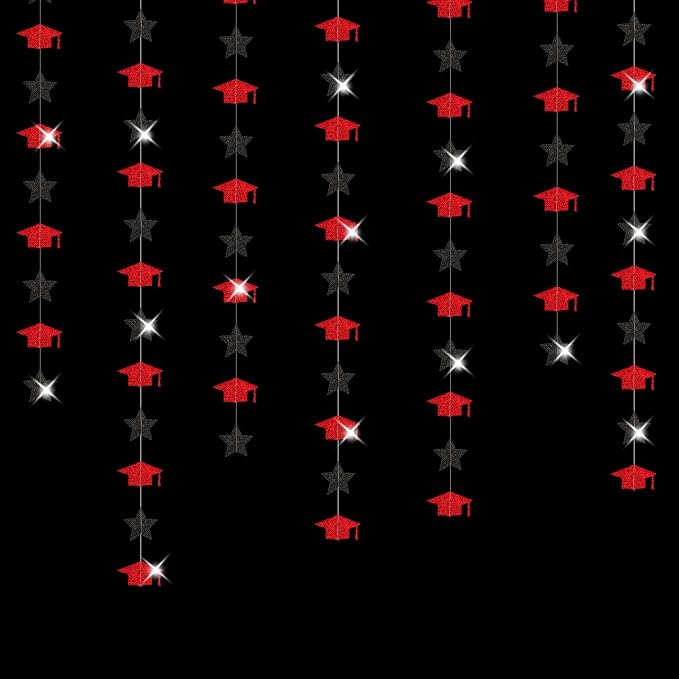 Red-Black Graduation-2026 Class Party-Decorations Garland - Congrats Grad Hat Star Banner Streamers,Senior High School Night College Congratulations Decor Supplies Ouruola