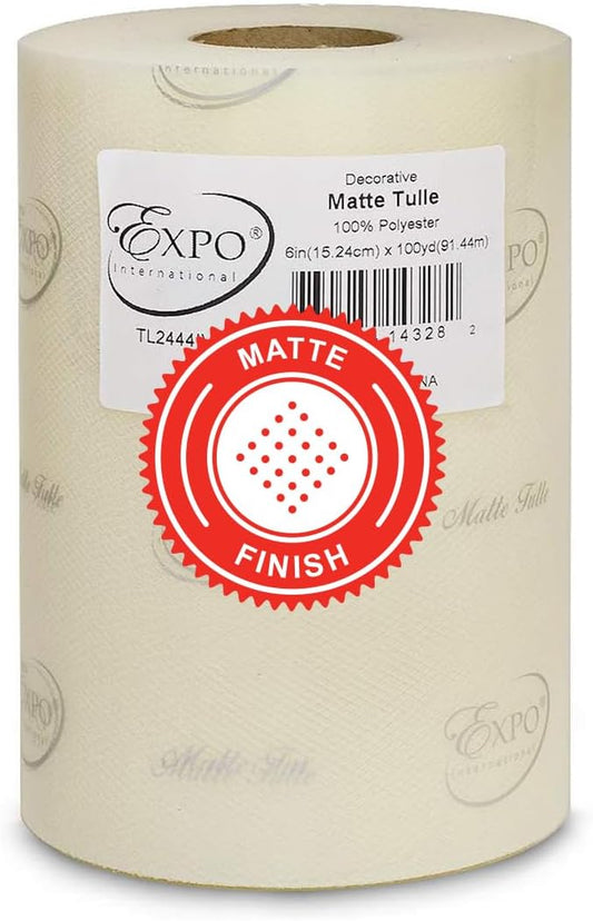 Expo International Decorative Matte Tulle Spool of 6 inch X 100 yards | Ivory