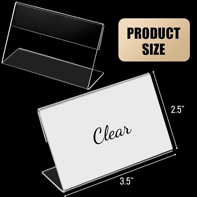 Vicenpal 3.5 x 2.5 Inches Small Acrylic Sign Holder Clear Picture Frame Acrylic Stands Back Slant Sign Holders for Party Buffet, Wedding Signs, Office, Store, Restaurant, Horizontal(20 Pcs)