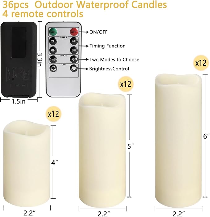 fclayvts 36-Pack LED Flameless Candles with Remote Control - Perfect for Home, Parties, and Special Occasions - Create a Magical Ambiance Effortlessly(Three Sizes)