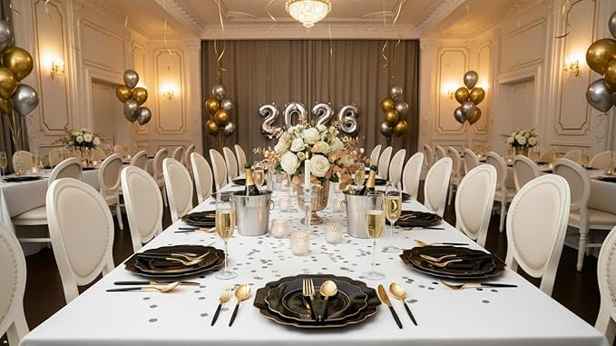 Supernal 60pcs Black Plastic Plates with Gold Rim, Baroque Black and Gold Plastic Plates, Include 30 Dinner Plate, 30 Appetizer Plate, Suit for Party, Birthday, Wedding, Halloween