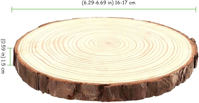 15 Pack 6-7 Inch Natural Wood Slices for Crafts, Unfinished Wood Slices with Bark 0.6 Inch Thick Wood Rounds Wooden Coasters for Crafts, Ornaments, Decorations