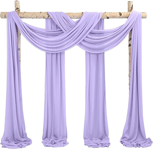 Lavender Purple Wedding Arch Drapes, 12 Panels 28" x 20ft Chiffon Fabric Drapes for Ceremony & Reception