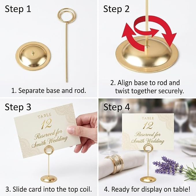 HOHIYA 12 Pack 12" Gold Table Number Holders for Weddings & Events | Elegant gold stands display table numbers, menus, photos and seating cards for weddings, banquets and formal events
