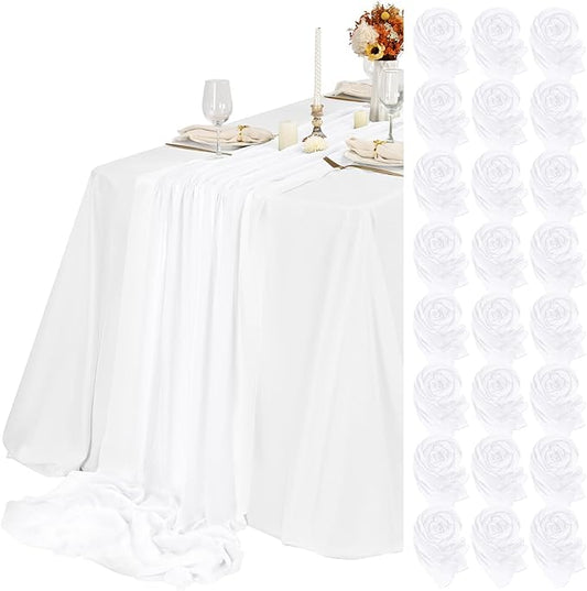 Teruntrue 24 Packs White Cheesecloth Table Runner,10ft Rustic Gauze Boho Wedding Table Runner Decoration, Wedding Table Decor Sheer Table Runner for Wedding Party Bridal Shower Table