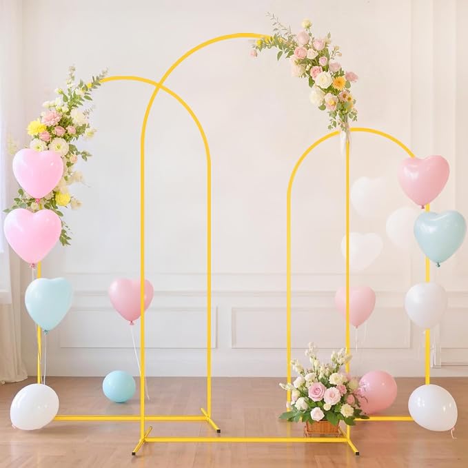 FUHSY Metal Arch Backdrop Stand and Cover Set 6FT, 6.6FT, 7.2FT Black Arch Cover Set of 3 Wedding Backdrop Arch Stands Chiara Arched Frame with Covers for Birthday Party Baby Shower Decor