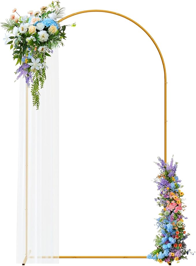 GOJAWAY 6.6FT Backdrop Stand Metal Arch Gold Wedding Arch Stand Arched Backdrop Frame for Birthday Party Baby Shower Graduation Ceremony Decoration