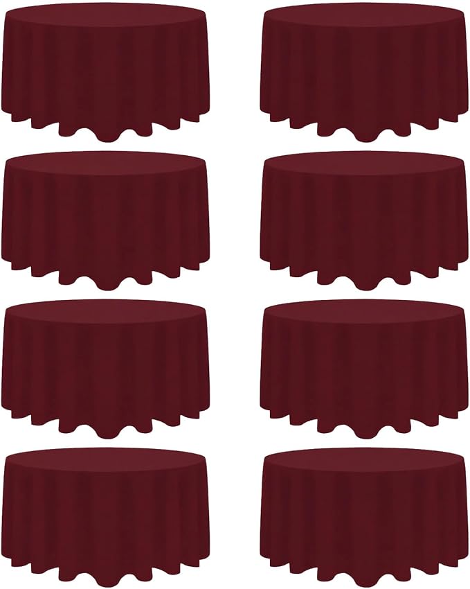 8 Pack Burgundy Round Tablecloth 120 Inch Wrinkle Resistant Burgundy Table Cloth Reusable and Washable Polyester Fabric for Buffet Wedding Party and Banquet