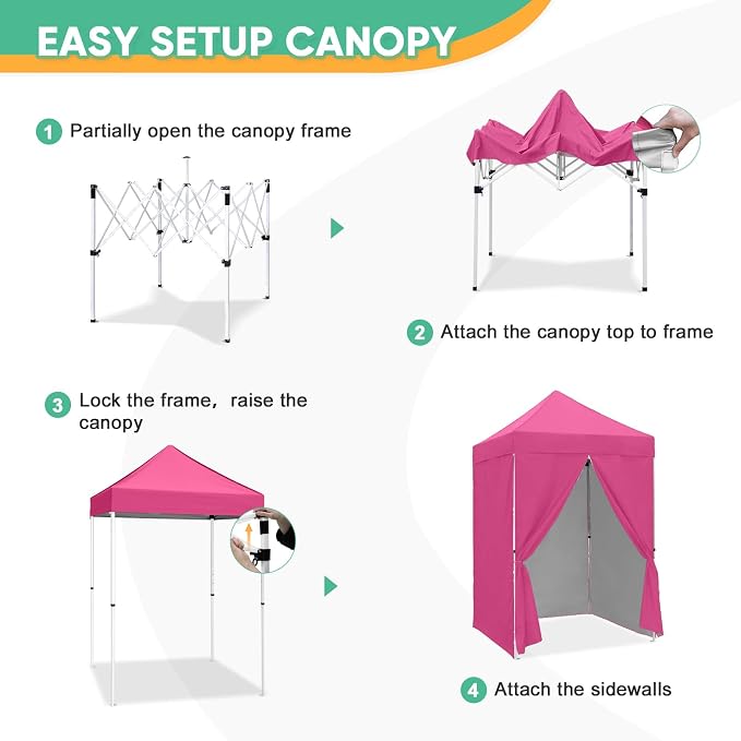5x5 Pop Up Canopy Tent with Four Sidewalls, Instant Portable Beach Canopy, Outdoor Tent with Carry Bag for Camping, Sports, Tailgating, Events, Pink
