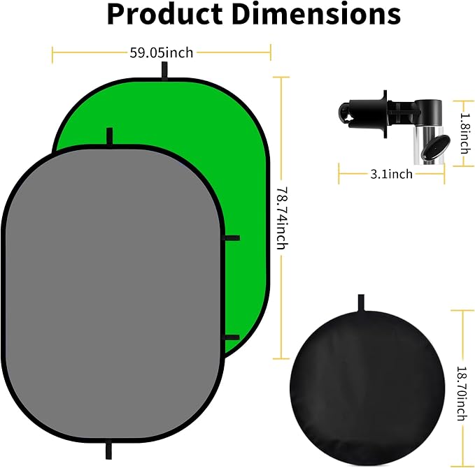 5x6.6ft Reversible Green Grey Backdrop for Photography, Pop-Up Collapsible Background 2-in-1 Muslin Self Tape Backdrop with Clip and Carry Case