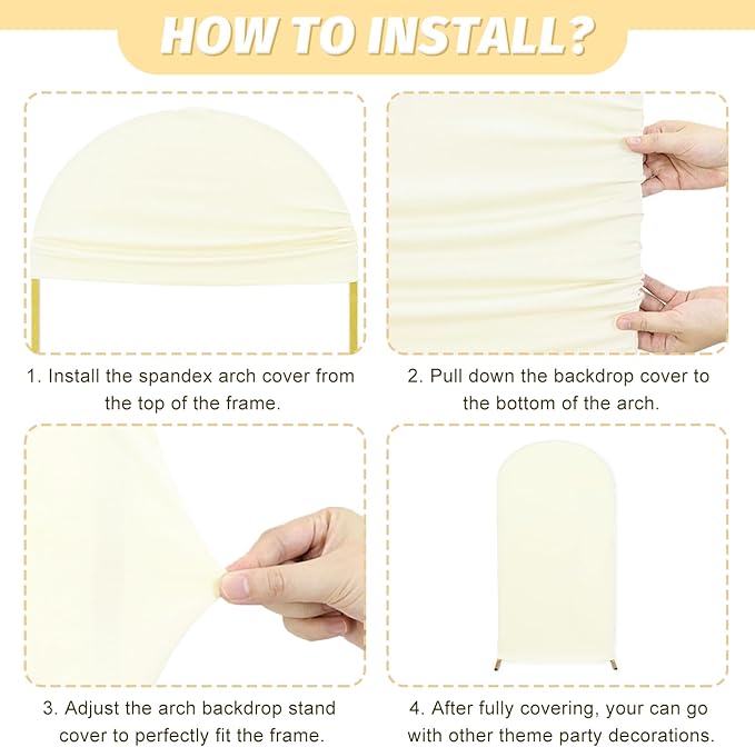 MODFUNS Spanex Arch Cover Set 6&6.6&7.2ft Ivory Arch Backdrop Cover Set of 3 Fitted Arched Stand Covers Double Sided Chiara Backdrop Covers for Wedding Reception Baby Shower Decor