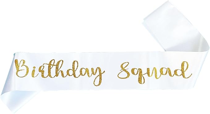 10Pcs Birthday Squad Sash Gold Glitter White Satin Sashes Funny Birthday Sashes Birthday Party Supplies Gifts