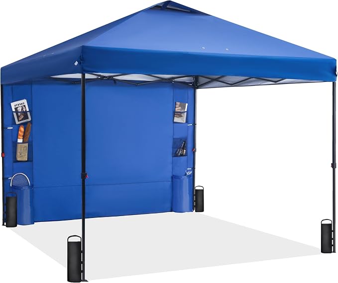 GAFETE 10×10 Pop Up Canopy Tent with 1 Pockets Sidewall, Easy up Sun Shade with One Push Setup, Portable Instant Outdoor Canopy Tent for Events Parties Camping with Carrying Bag (Navy, 10x10 FT)