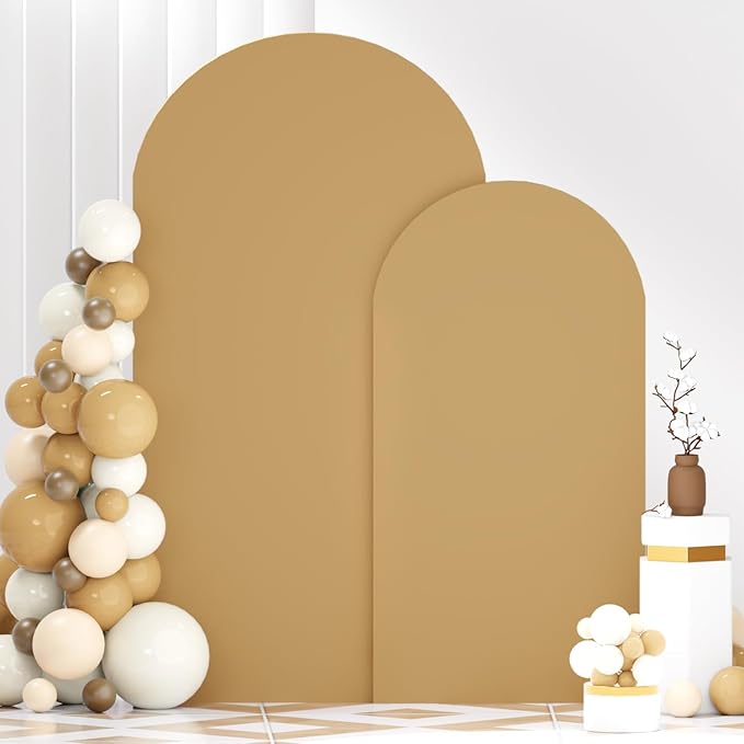 FANPROMS Khaki Arch Cover Set of 2 Arch Backdrop Stand Cover 6FT 7.2FT Spandex Fitted Arch Backdrop Cover Brown Wedding Arch Covers Stretchy Backdrop Arch Cover Backdrop Fabric for Wedding Party Decor