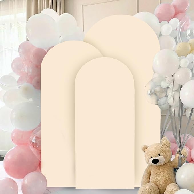 FANPROMS Wedding Arch Cover Beige 5ft 6ft 7ft Spandex Arch Backdrop Cover Set of 3 Balloon Arch Cover Backdrop Fabric for Banquet Chiara Arch Stand Cover for Bridal Shower Party Decorations