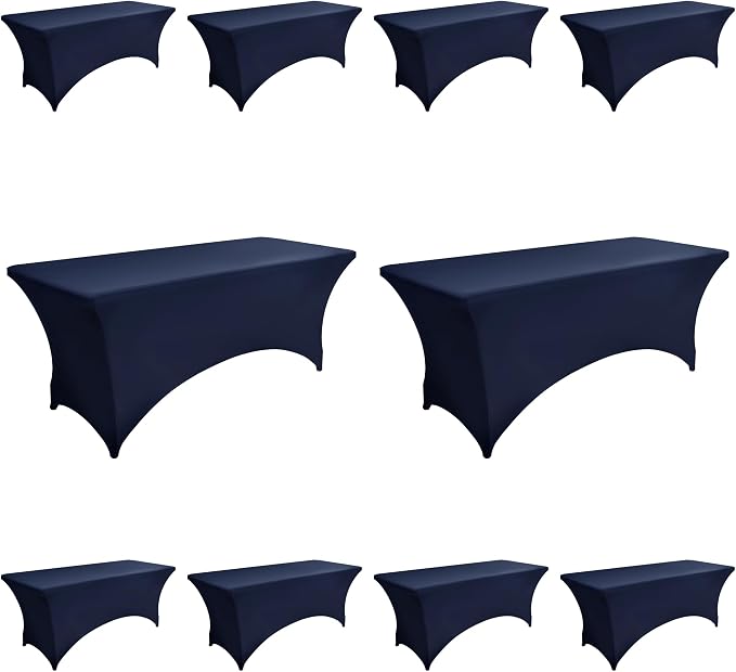 10-Pack 6ft Spandex Table Covers for Rectangle Standard Folding Tables - Wrinkle Resistant Stretch Tablecloths - Ultimate Fitted Table Protector for Parties, Banquet, Wedding