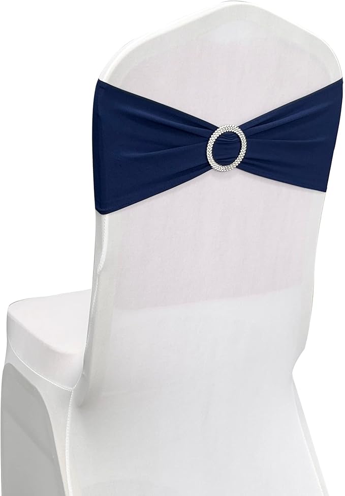 Spandex Chair Sashes Bands 50PCS Stretch Chair Ties Bows with Buckle Slider for Wedding Party Banquet Decoration (Navy Blue)…