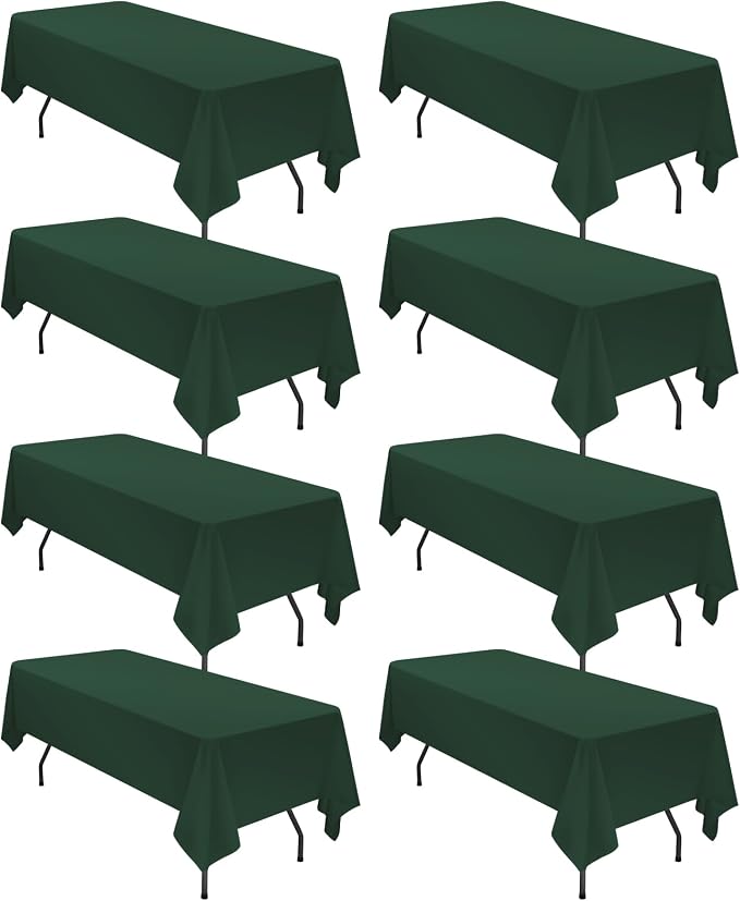 8 Pack Polyester Tablecloth 60 x 126 Inch Hunter Green Tablecloth for 8 Ft Rectangle Tables,Stain and Wrinkle Resistant Washable Fabric Table Covers Polyester Table Clothes for Wedding Parties Banque