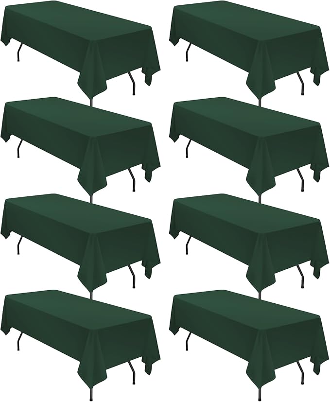 8 Pack Polyester Tablecloth 60 x 102 Inch Hunter Green Tablecloth for 6 Ft Rectangle Tables,Stain and Wrinkle Resistant Washable Fabric Table Covers Polyester Table Clothes for Wedding Parties Banque