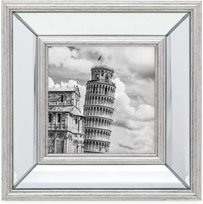 Isaac Jacobs 4x4 Silver Beveled Mirror Picture Frame - Classic Mirrored Frame with Slight Slanted Angle Made for Wall Décor Display, Tabletop, Photo Gallery and Wall Art (4x4, Silver)