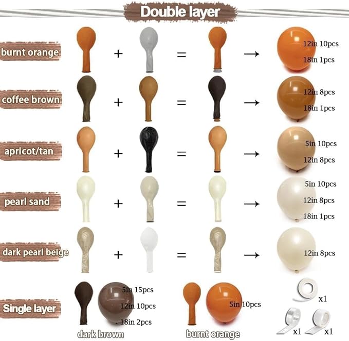 Burnt Orange Brown Balloon Arch Kit, Double Stuffed Tan Coffee Pearl White Sand Balloon Garland Dark Brown Terracotta Latex for Boho Birthday Baby Shower Bridal Wedding Party Decoration