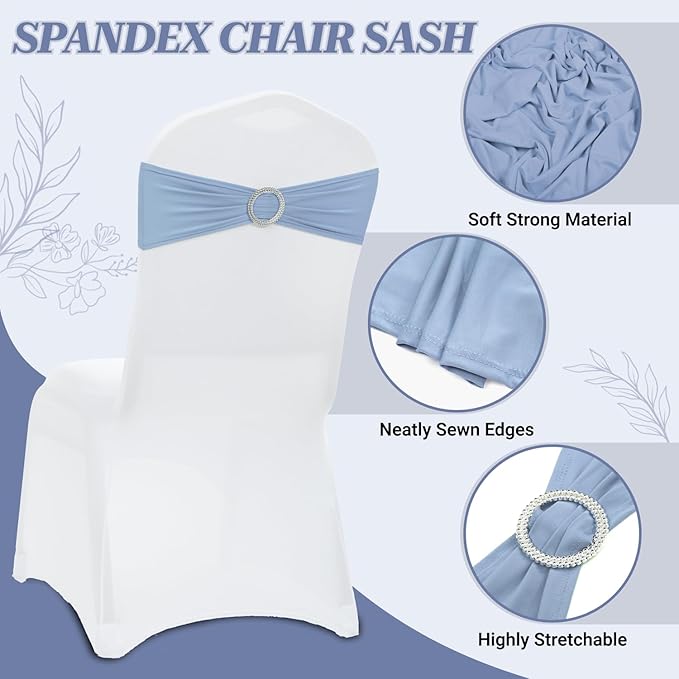 VDS - Baby Blue | Spandex Chair Sashes Bows | 25 PCS | Stretch Elastic Banquet Universal Folding Chair Band Tie with Silver Buckle Slider for Wedding Party Conference Celebration Event Decoration