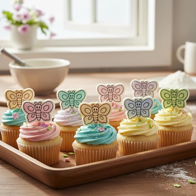 BAKERLOGY Butterfly Mini Cookie Cutter and Stamp Set – Cute Insect Biscuit Cutter Fondant Embosser for Spring Baking, Easter Cookies, Garden Party Cupcake Decoration Tool
