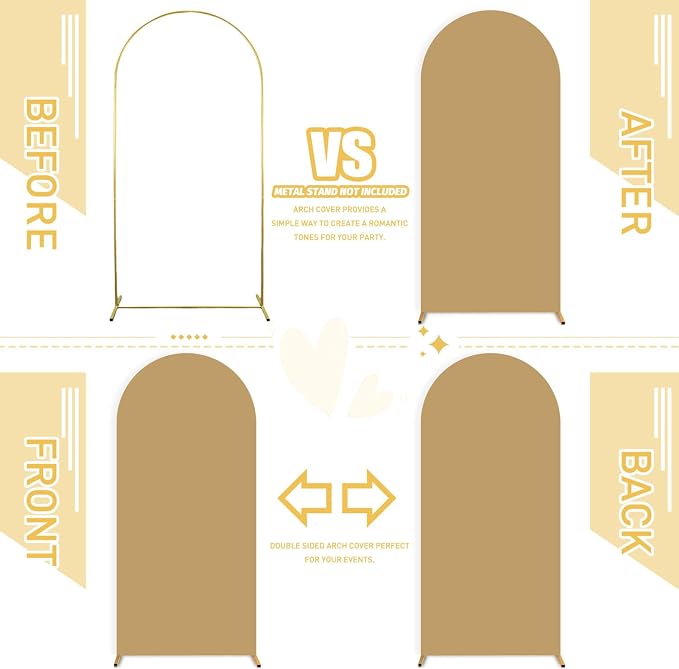 FUHSY Arch Covers 7.2 and 6ft Brown Spandex Arch Stand Cover Nude Tan Chiara Arch Backdrop Cover Set of 2 Wedding Arched Cover Baby Shower Back Drop Covers for Bridal Shower Party Banquet Decor